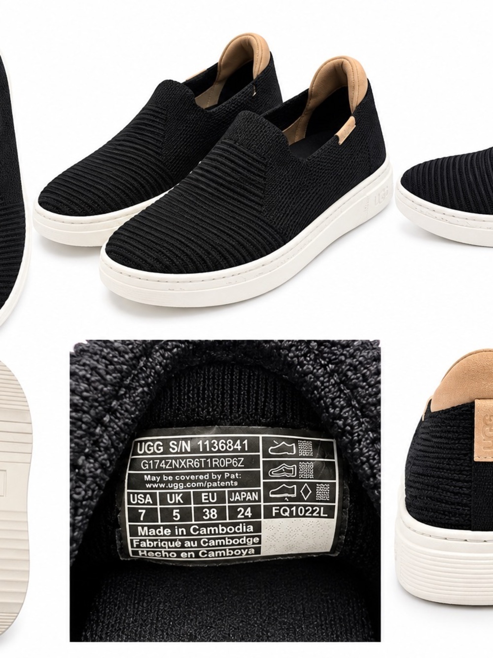 UGG women’s Black Knit Slip-On Sneakers with Tan Accents